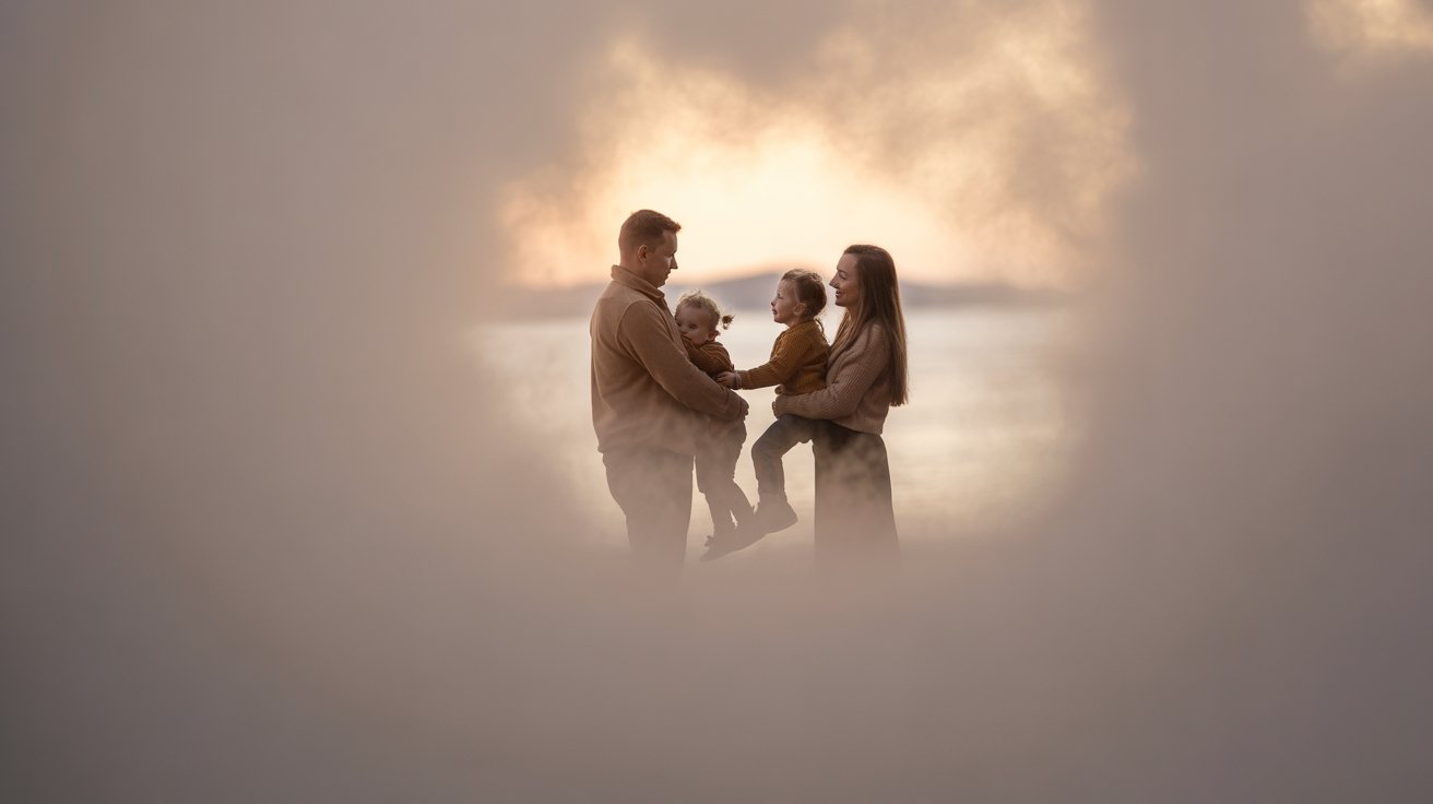 dramatic family photos fog