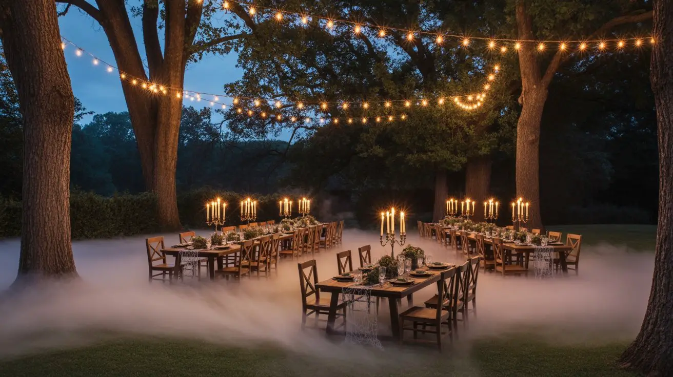 eerie fog lit tree line