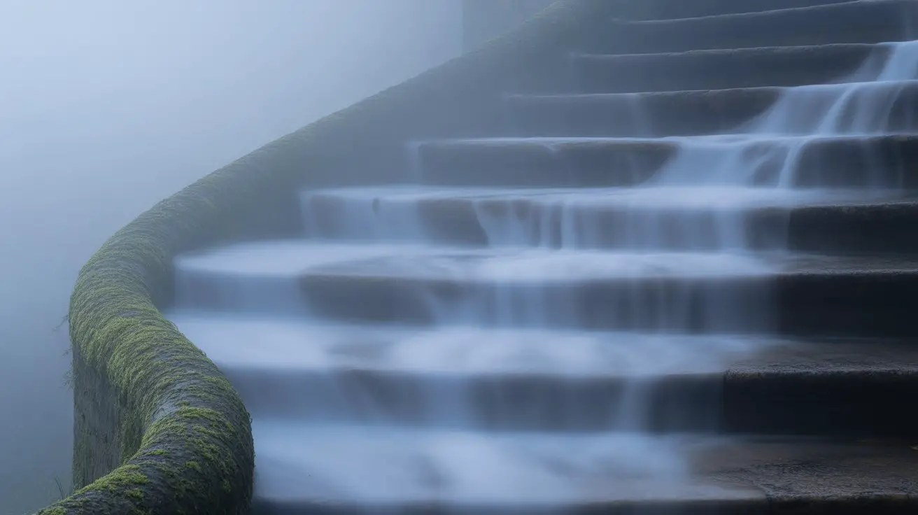 fog cascading down stairs