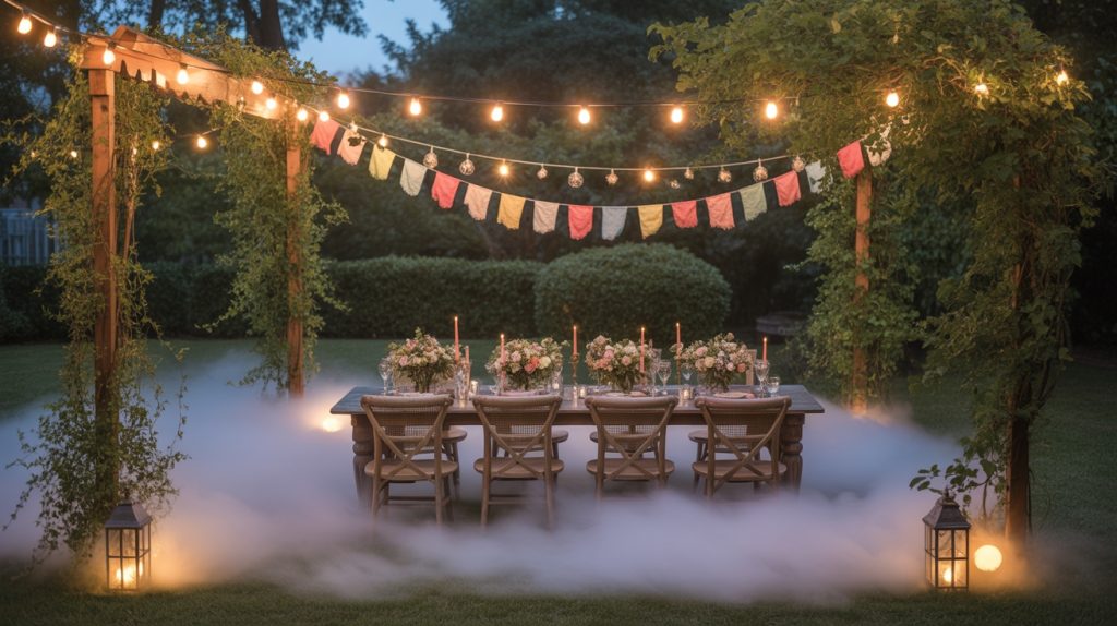 foggy outdoor party decor