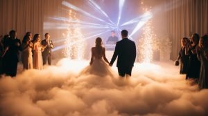 foggy wedding entrance ambiance